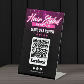 Elegante zwart en roze kapsalon Facebook Review Reclamebord Met Voetstuk