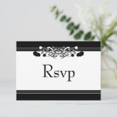 Elegante zwart en wit bloeien bruiloft RSVP Kaart (Staand voorkant)