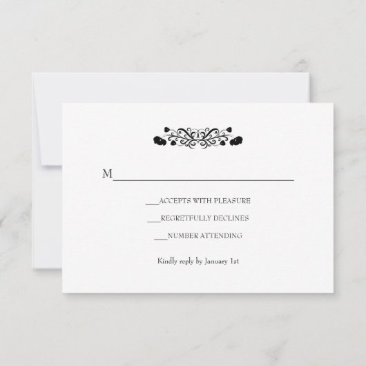 Elegante zwart en wit bloeien bruiloft RSVP Kaart (Achterkant)