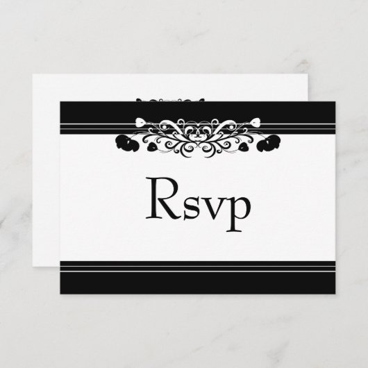 Elegante zwart en wit bloeien bruiloft RSVP Kaart (Voorkant / Achterkant)