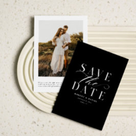 Elegante Zwart en Wit Save The Date Eén Foto QR