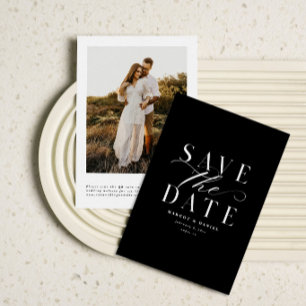 Elegante Zwart en Wit Save The Date Eén Foto QR