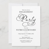 Elegante Zwart En Wit Script Verloving Feestje Kaart (Voorkant)