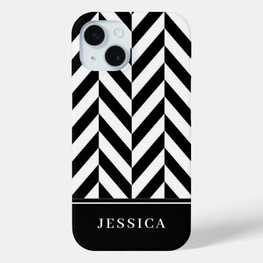 Elegante Zwart En Wit Strepen Patroon Naam Case-Mate iPhone Case (Achterkant)