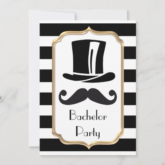 Elegante Zwart en Witte Streep Verlovingsfeest Kaart (Voorkant)