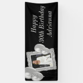 Elegante Zwart en Zilver Foto & Ballonnen Verjaard Spandoek (Verticaal)