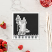 Elegante zwart en zilver glitter hoge hak schoen servetten (Insitu)