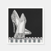 Elegante zwart en zilver glitter hoge hak schoen servetten (Voorkant)