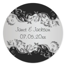 Elegante zwart en zilveren bloemenbruiloft