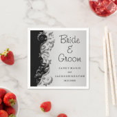 Elegante zwart en zilveren bloemenbruiloft servet (Insitu)