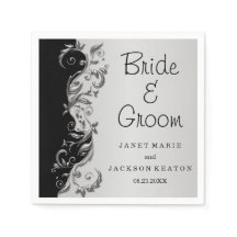 Elegante zwart en zilveren bloemenbruiloft