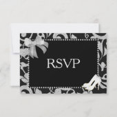 Elegante zwart en zilveren bruiloft RSVP (Voorkant)
