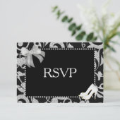 Elegante zwart en zilveren bruiloft RSVP (Staand voorkant)