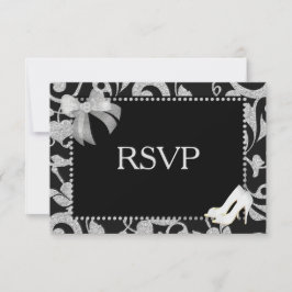 Elegante zwart en zilveren bruiloft RSVP Kaartje