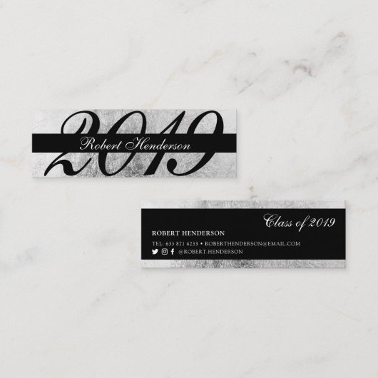 Elegante zwart en zilveren folie insert afstuderen contactkaartje (Voorkant / Achterkant)
