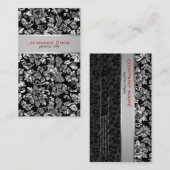 Elegante zwart en zilvergrijs bloemdamast 2 visitekaartje (Voorkant / Achterkant)