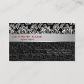 Elegante zwart en zilvergrijs bloemdamast 2 visitekaartje (Achterkant)