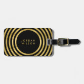 Elegante zwart & Faux gouden cirkels geometrische  Bagagelabel (Voorkant horizontaal)