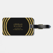 Elegante zwart & Faux gouden cirkels geometrische  Bagagelabel (Achterkant horizontaal)