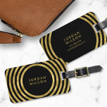 Elegante zwart & Faux gouden cirkels geometrische  Bagagelabel<br><div class="desc">Reis in stijl met dit elegante bagagelabel met een modern faux gold geometrisch cirkellijnpatroon tegen een zwarte achtergrond. Personaliseer dit label met uw informatie en voor meer mogelijkheden, zoals om het lettertype en de grootte ervan te wijzigen, klik op de knop "Aanpassen". *Het Zazzle-watermerk dat in het zoomvoorbeeld wordt weergegeven,...</div>