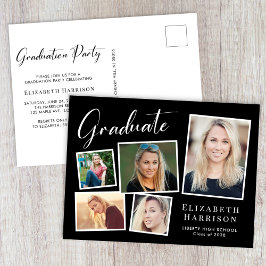 Elegante zwart foto collage afstudeerfeest uitnodiging briefkaart