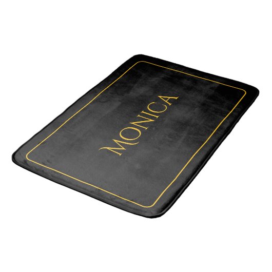 Elegante zwart & geel monogram naam badmat (Gekanteld)