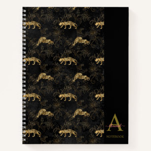 Elegante zwart gelakte luipaard met monogram notitieboek