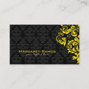 Elegante zwart-gele bloemdamast visitekaartje