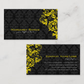 Elegante zwart-gele  bloemdamast visitekaartje (Voorkant / Achterkant)