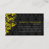 Elegante zwart-gele  bloemdamast visitekaartje (Achterkant)