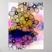 Elegante zwart gevoerde bloesems op pastel Waterve Poster (Voorkant)
