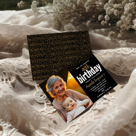 Elegante Zwart & Goud 40ste Verjaardag Party foto Kaart