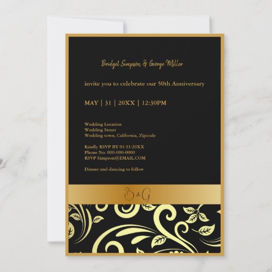 Elegante Zwart Goud 50e Huwelijksverjaardag Kaart (Achterkant)