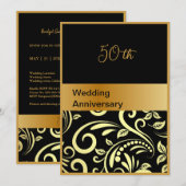 Elegante Zwart Goud 50e Huwelijksverjaardag Kaart (Voorkant / Achterkant)