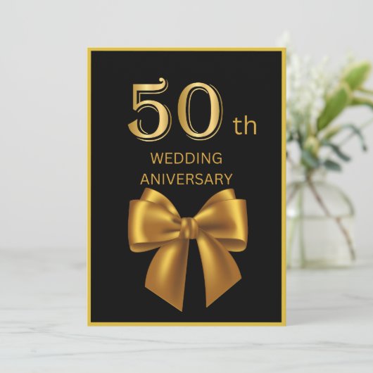 elegante zwart & goud 50e verjaardag trouwkaart (Staand voorkant)