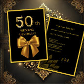 elegante zwart & goud 50e verjaardag trouwkaart