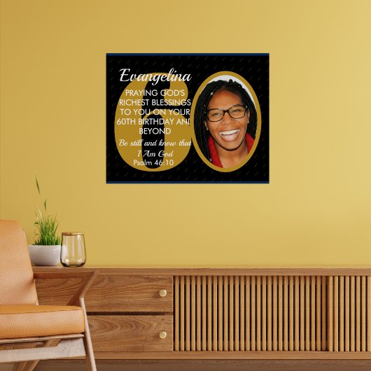 Elegante Zwart Goud Aangepaste Tekst Foto 60e Verj Poster (Woonkamer 2)