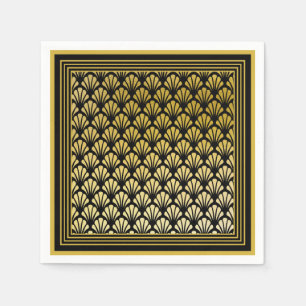 Elegante Zwart & Goud Art Deco Fan Patroon Wedding Servet