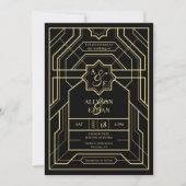 Elegante  Zwart Goud Art Deco QR Code Foto Kaart (Voorkant)