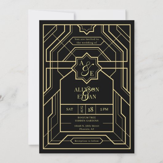 Elegante  Zwart Goud Art Deco QR Code Foto Kaart (Voorkant)