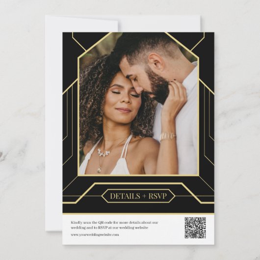 Elegante  Zwart Goud Art Deco QR Code Foto Kaart (Achterkant)