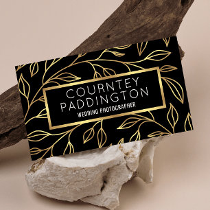 Elegante Zwart & Goud Bloemen Modern Professional Visitekaartje