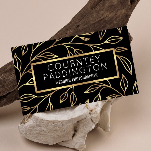 Elegante Zwart & Goud Bloemen Modern Professional Visitekaartje