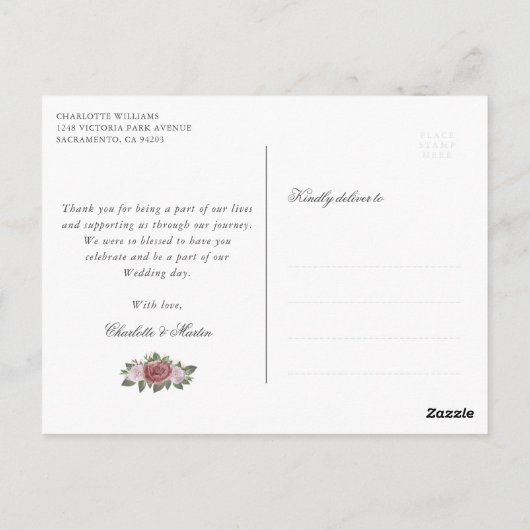 Elegante zwart goud blush roze bloem Dank u Briefkaart (Achterkant)