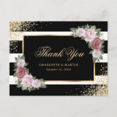 Elegante zwart goud blush roze bloem Dank u Briefkaart (Voorkant)