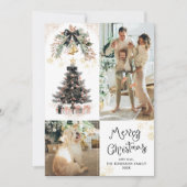 Elegante Zwart & Goud Bogen Vrolijk Kerstmis 2 Fot Feestdagenkaart (Voorkant)