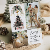 Elegante Zwart & Goud Bogen Vrolijk Kerstmis 2 Fot Feestdagenkaart