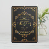 Elegante Zwart & Goud bruiloft uitnodiging Sjabloo (Staand voorkant)
