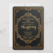 Elegante Zwart & Goud bruiloft uitnodiging Sjabloo (Voorkant)