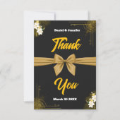 Elegante Zwart & Goud bruiloft waardering Bloemen Bedankkaart (Voorkant)